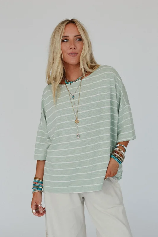 The Nest Dreamy Daze Striped Top - Sage Athletic Women's 