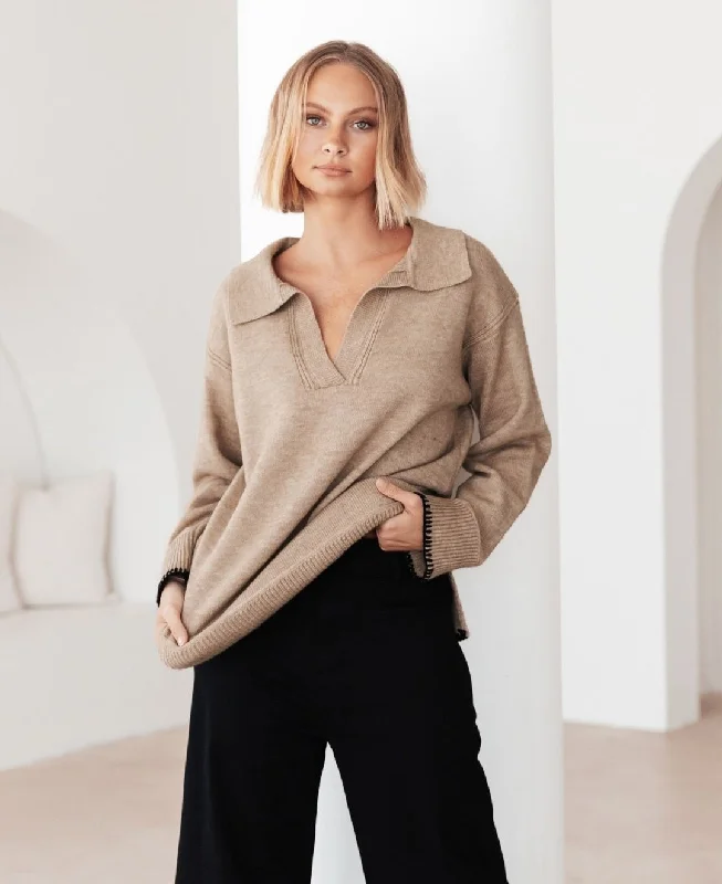 Madison Knit Jumper Taupe Cozy Women's Sherpa - lined