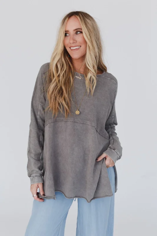 Time Off Terry Knit Pullover Top - Gray Confident Women's High - fashion Confident Women's High - fashion
