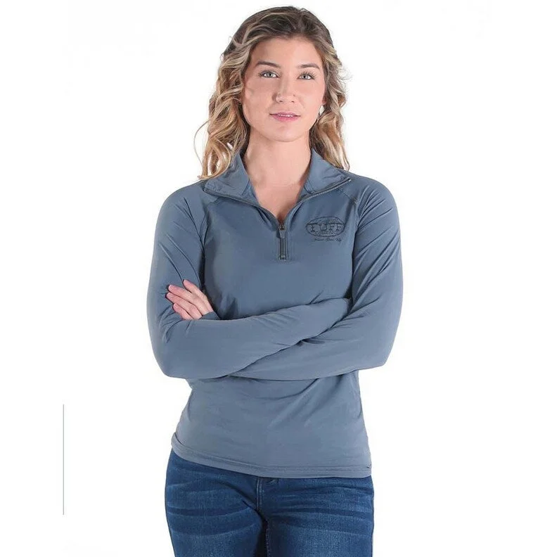 Cowgirl Tuff Western Shirt Womens Breathe L/S Tee Steel Gray 100477 British Gentlewoman Style Cowgirl Tuff Western Shirt Womens Breathe L/S Tee Steel Gray 100477 British Gentlewoman Style