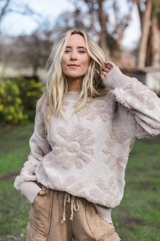 Zinnia Textured Flower Top - Beige Adventure