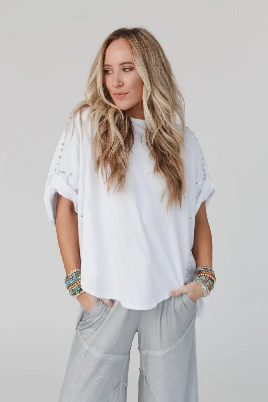 Tomcat Studded High Low Top - White Luxurious Women's High -  end Luxurious Women's High -  end