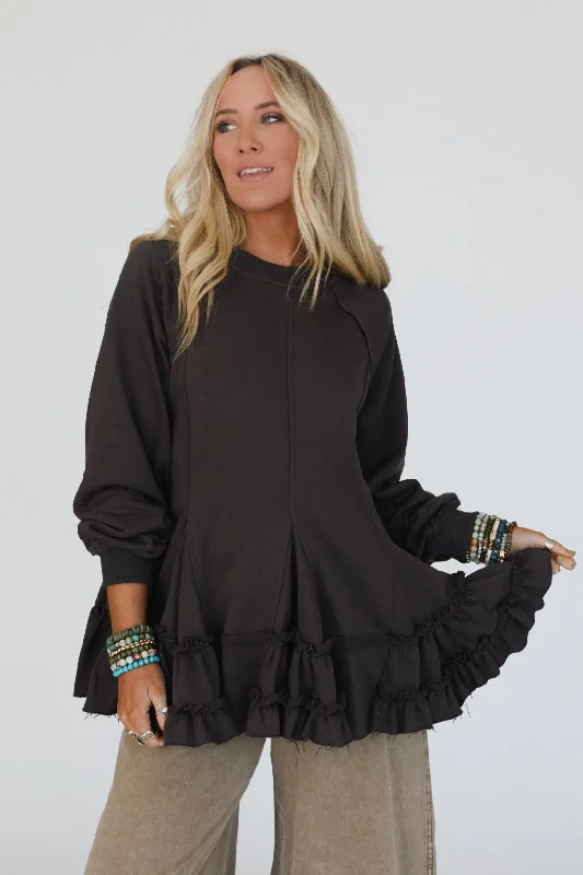 Gia Ruffled Tiered Tunic Top - Ash Youthful Women's Anime - inspired