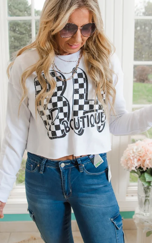 BHB Check Cropped Sweatshirt** Minimalist Women's Casual