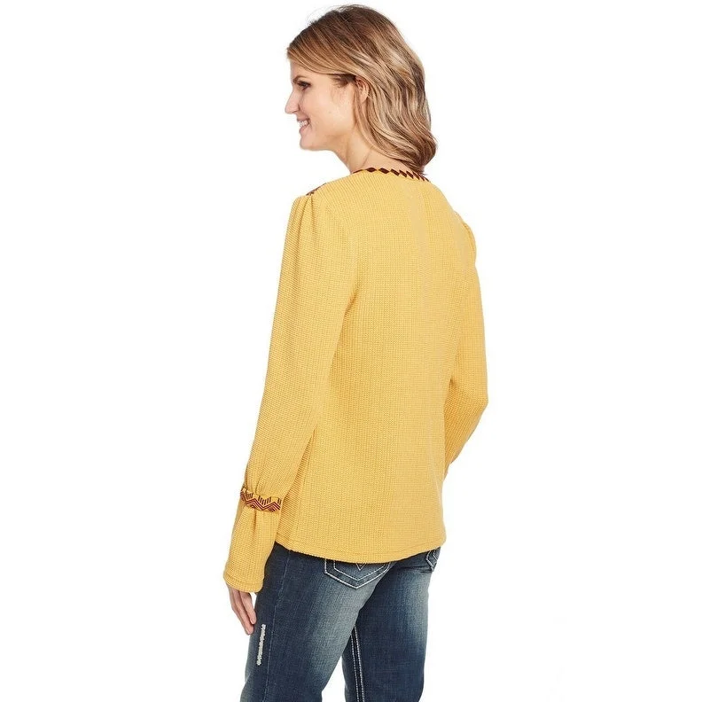 Cowgirl Up Western Shirt Womens L/S Waffle Knit Mustard CG01103 Adventure Adventure