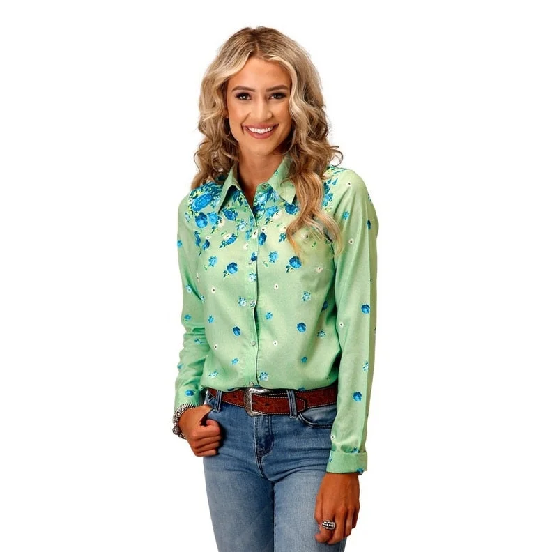 Roper Western Shirt Womens L/S Summer Floral Sage 03-050-0590-0574 GR Cool Women's Skate Cool Women's Skate