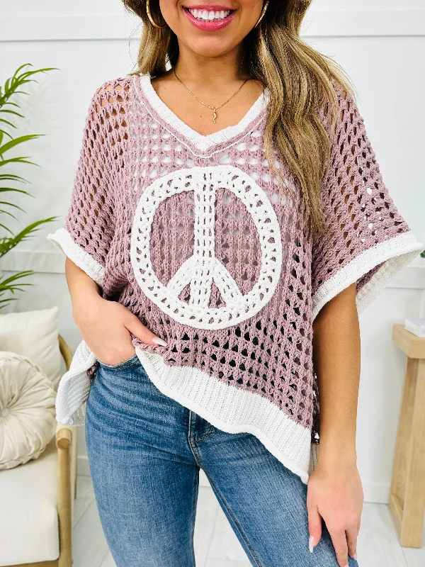 It Begins With Peace Sweater In Dusty Rose/Ivory Elegant Women's 