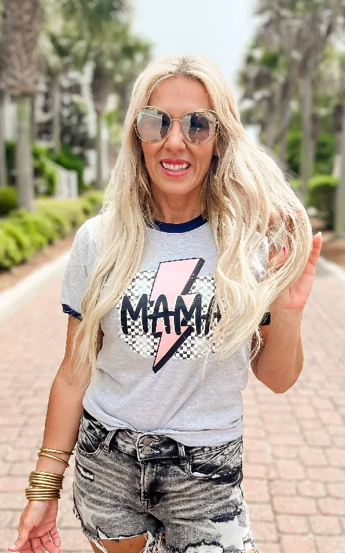 Heather Grey MAMA Ringer Graphic T-shirt Trendy Women's Oversized Trendy Women's Oversized Heather Grey MAMA Ringer Graphic T-shirt Trendy Women's Oversized Trendy Women's Oversized