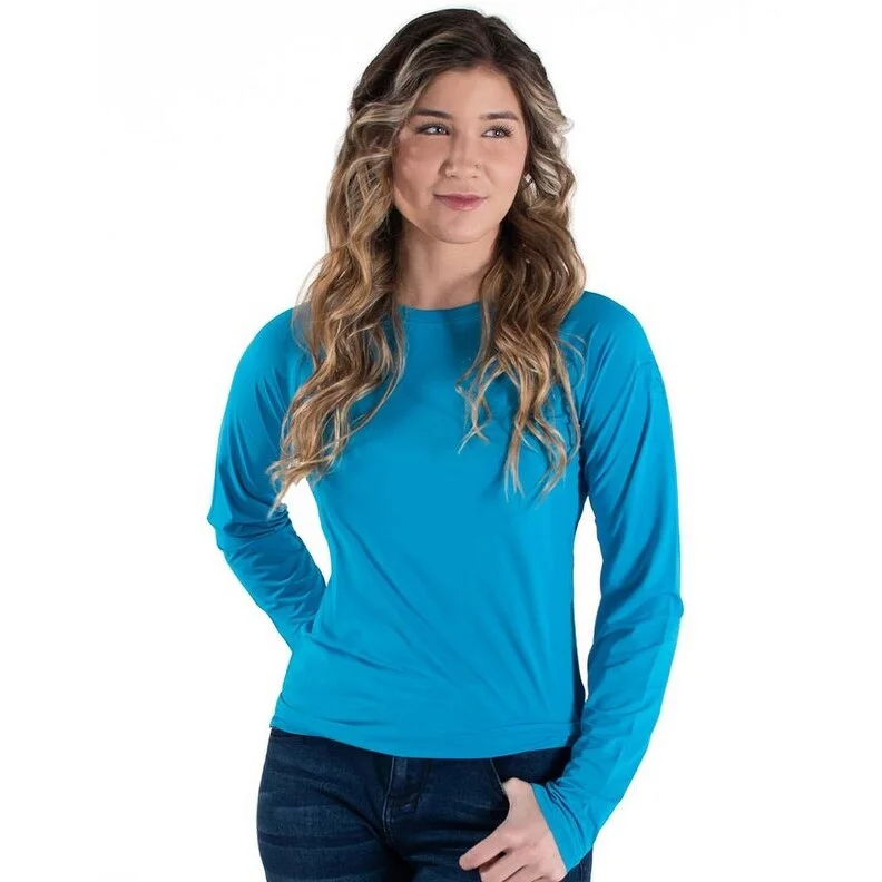 Cowgirl Tuff Western Shirt Womens Breathe L/S Tee Aqua 100496 Sharp Women's Italian