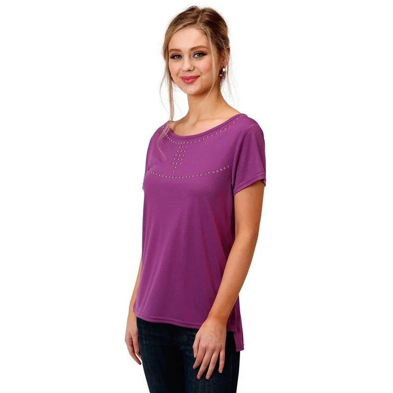 Roper Western Shirt Womens S/S Copper Stud Purple 03-039-0513-2054 PU Elegant Women's Formal 