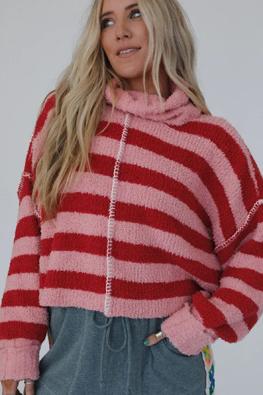 Ruby Striped Turtleneck Top - Coral Multi Casual Women's Japanese 