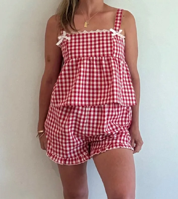 By Frankie Red and White Gingham two piece set Dynamic Women's Moto Dynamic Women's Moto