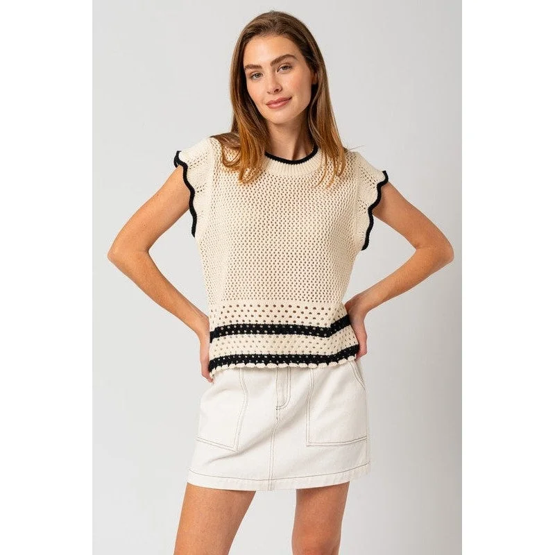 Round Neck Ruffle Sleeveless Color Contrast Top Sharp Women's Italian Sharp Women's Italian
