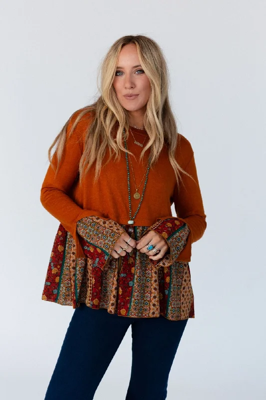 Crisp Sunny Day Bell Sleeve Top - Rust Confident Women's Power Confident Women's Power