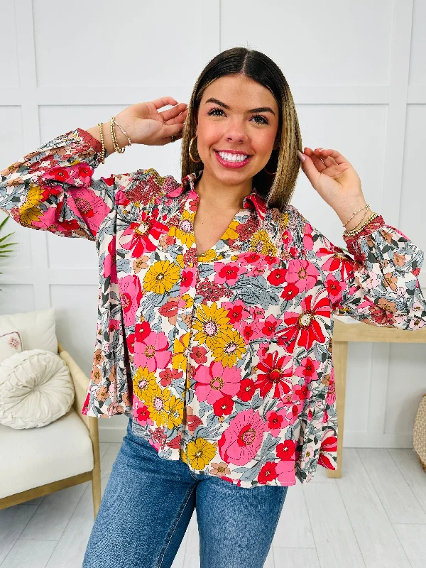 Floral Horizons Top Polished Women's Silk