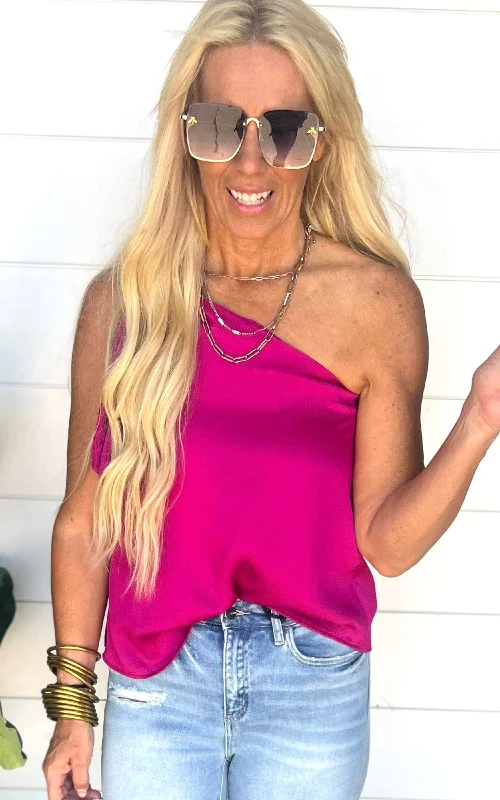 The Addison Fuchsia Satin One Shoulder Top - Final Sale Tough Women's Military - inspired Tough Women's Military - inspired The Addison Fuchsia Satin One Shoulder Top - Final Sale Tough Women's Military - inspired Tough Women's Military - inspired