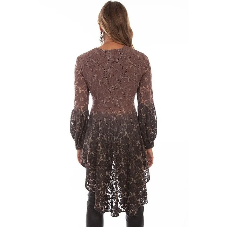 Scully Western Shirt Womens L/S Lace Criss Cross Cocoa F0_HC613 Gym