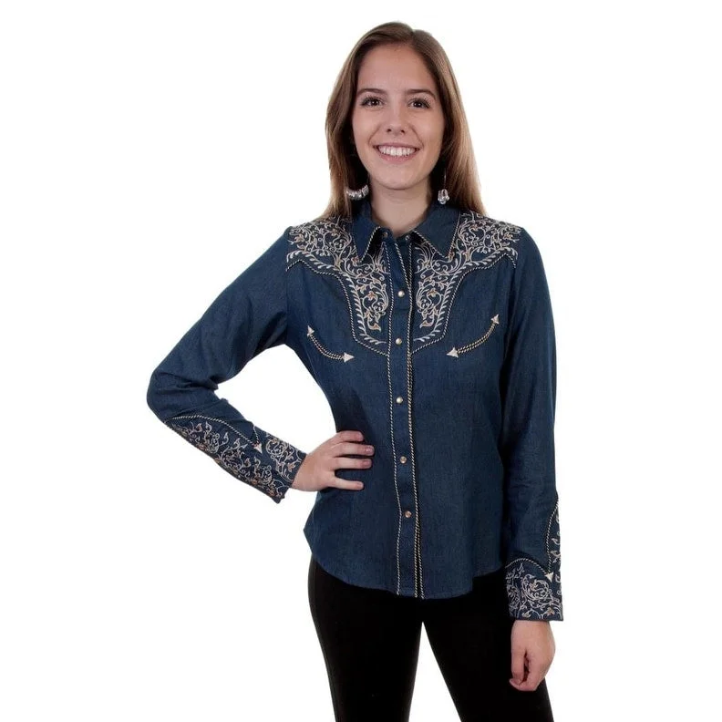 Scully Western Shirt Womens L/S Two-Tone Scroll Embroidery F0_PL-866 Traditional Women's Wool Scully Western Shirt Womens L/S Two-Tone Scroll Embroidery F0_PL-866 Traditional Women's Wool