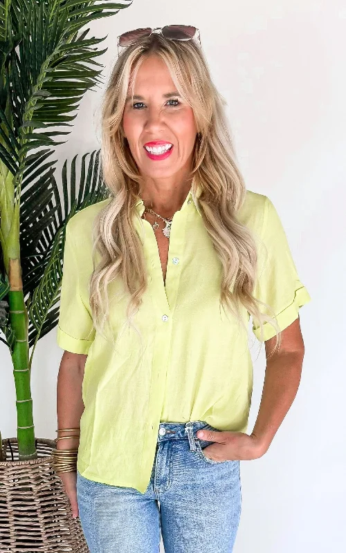 Pop the Lime Short Sleeve Blouse Top Relaxed Women's  Relaxed Women's 