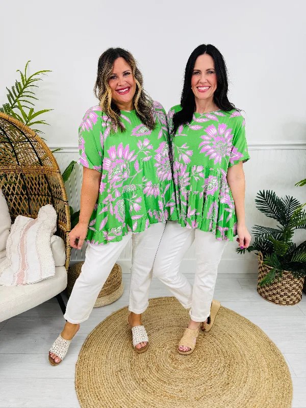 Floral Fiesta Top In Vintage Lime Polished Women's Silk Polished Women's Silk