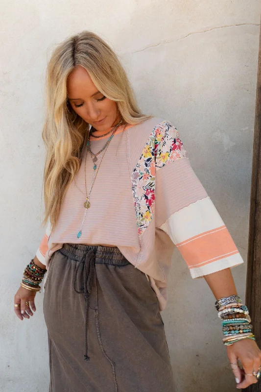 Britt Patchwork Floral Print Top - Apricot Gym Gym