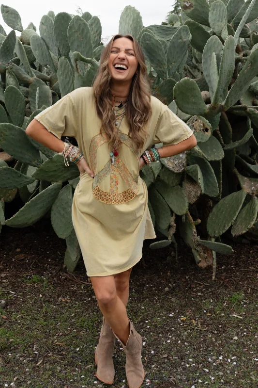 Retro Peace Tunic Top - Mustard French French