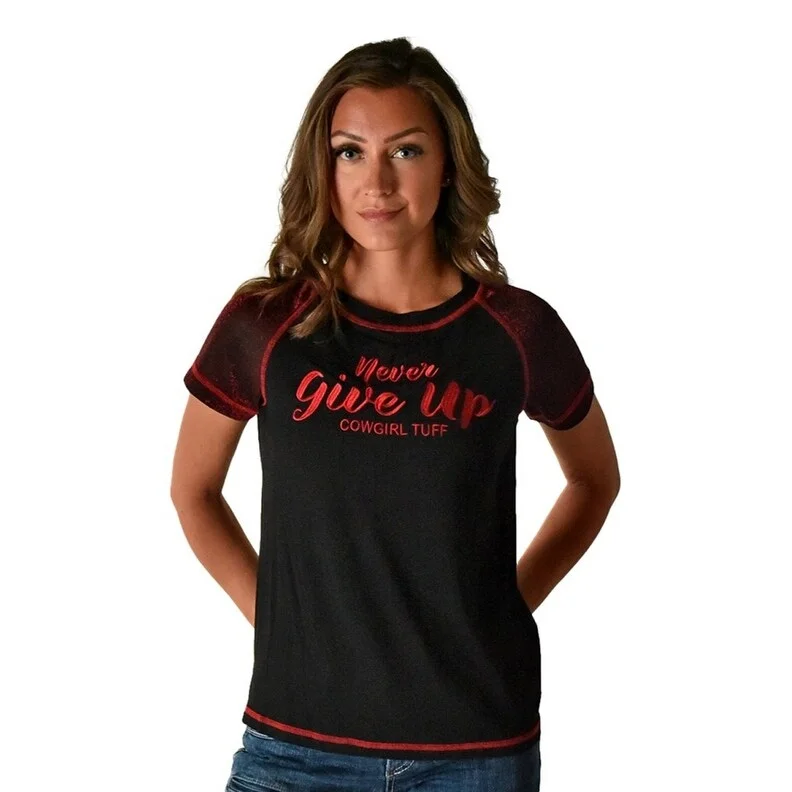 Cowgirl Tuff Western Shirt Womens S/S Tee Embroidery Black 100656 Laid - back Women's Vibe Cowgirl Tuff Western Shirt Womens S/S Tee Embroidery Black 100656 Laid - back Women's Vibe