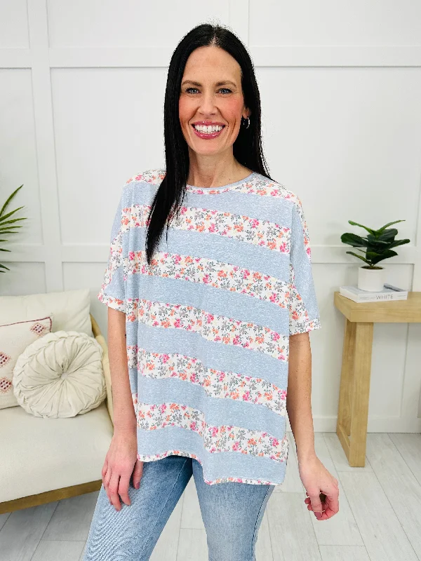 REG/CURVY Garden Stripes Top In Blue Streetwear Style for 