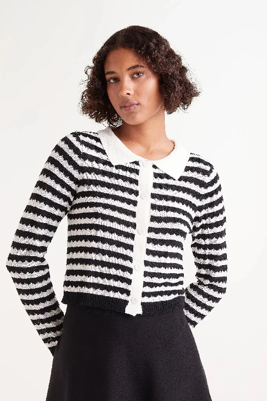 Striped Polo Neck Cardigan Sporty Women's Tennis