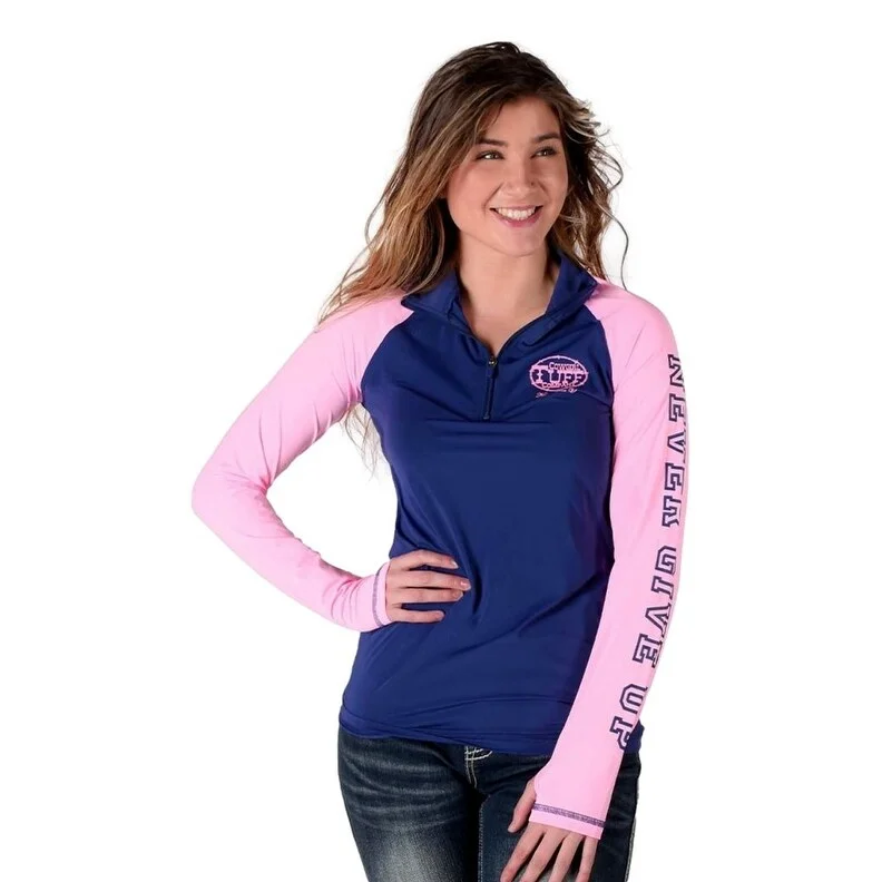 Cowgirl Tuff Western Shirt Womens L/S Tee 1/4 Zip Indigo 100551 Modern Women's 