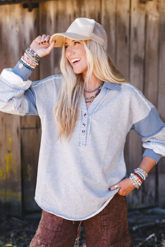 Harmony Haze Henley Top - Heather Gray Modern Women's 