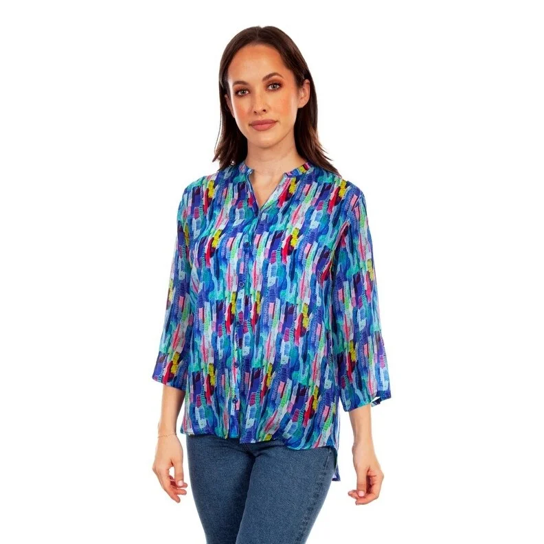 Scully Western Shirt Womens 3/4 Sleeve Button Front Print F0_HC817 Polished Women's Silk Polished Women's Silk