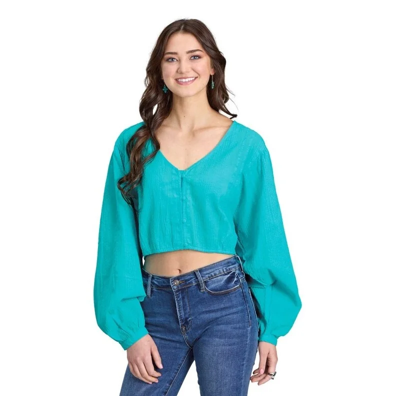 Roper Western Shirt Womens L/S Cropped Turq 03-050-0592-0182 BU Sharp Women's Italian