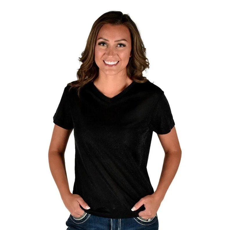 Cowgirl Tuff Western Shirt Womens S/S Tee V Neck Black 100648 Elegant Women's 