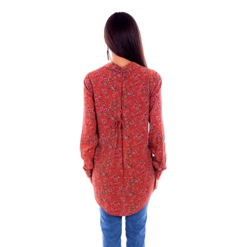 Scully Western Shirt Womens L/S Ditsy Floral Print Rust F0_HC843 Cashmere