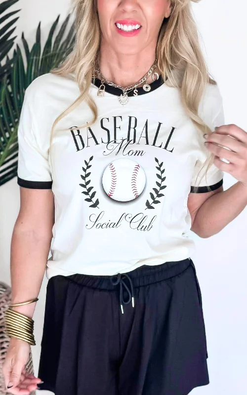 Baseball Mom Social Club Ringer Graphic T-shirt. Cool Women's Skate Cool Women's Skate Baseball Mom Social Club Ringer Graphic T-shirt. Cool Women's Skate Cool Women's Skate