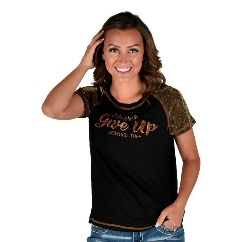 Cowgirl Tuff Western Shirt Womens S/S Tee Embroidery Black 100655 Feminine Women's Soft Cowgirl Tuff Western Shirt Womens S/S Tee Embroidery Black 100655 Feminine Women's Soft