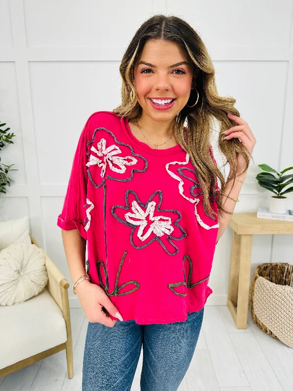 Painted Petals Top In Fuchsia Refined Women's Velvet Refined Women's Velvet