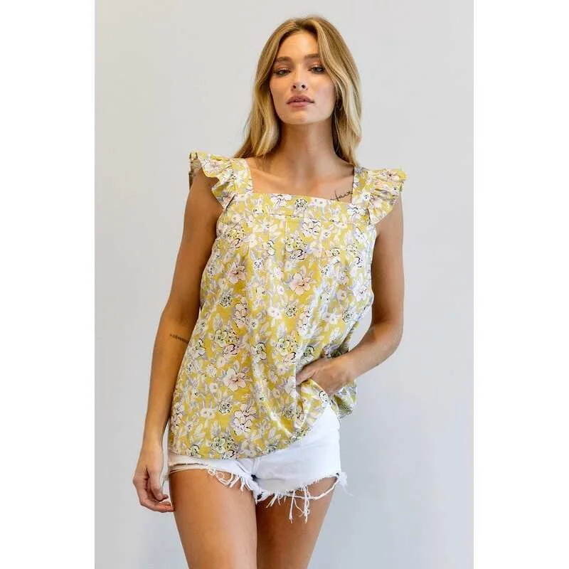 Floral Printed Ruffle Sleeveless Top Modern Women's  Modern Women's 