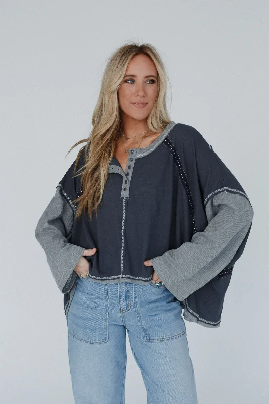 Free Throw Studded Henley Top - Charcoal Monochromatic All - in - one Monochromatic All - in - one