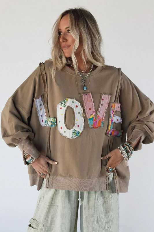 The Love Patch Pullover - Mocha Preppy Women's College
