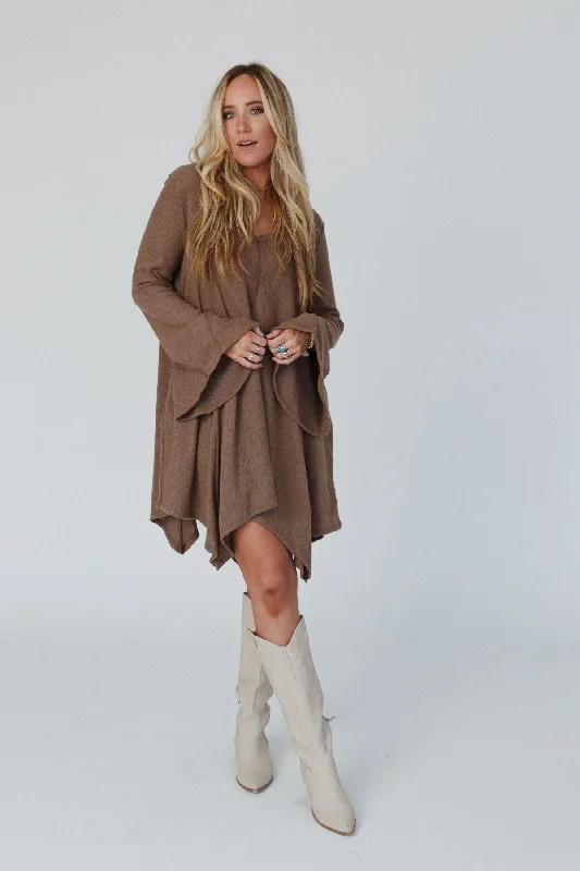 The Nest Golden Hour Long Bell Sleeve Tunic Dress - Mocha purpose purpose