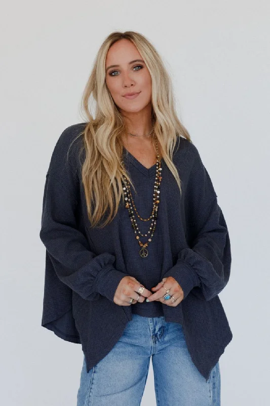 Poetry Thermal V Neck Top - Midnight Women