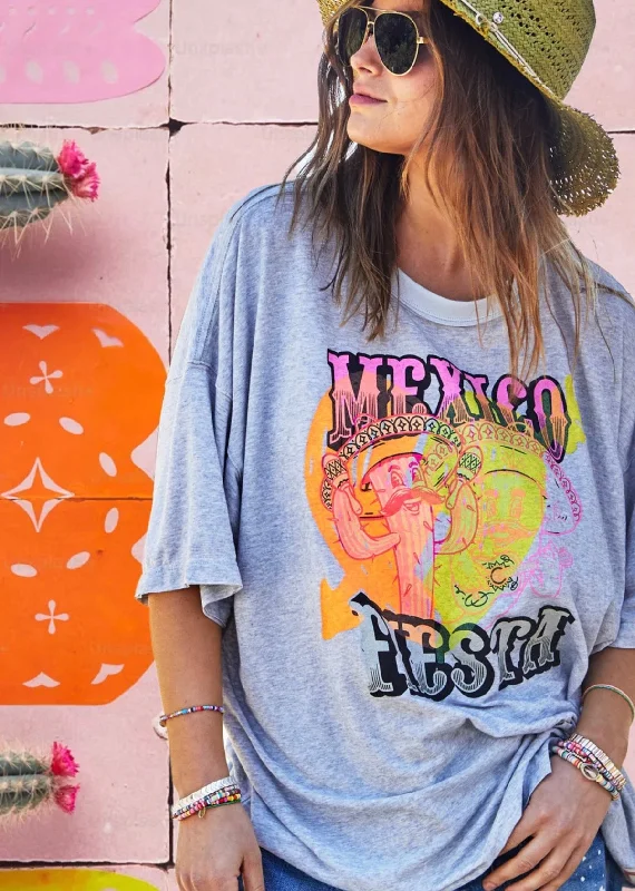 Hammill & Co - Mexican Fiesta Oversized Tee - Grey Marle Laid - back Women's Vibe Laid - back Women's Vibe