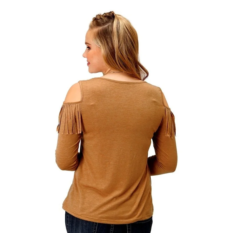 Roper Western Shirt Women Open Shoulder Fringe L/S 03-038-0513-6128 BR Relaxed Women's Roper Western Shirt Women Open Shoulder Fringe L/S 03-038-0513-6128 BR Relaxed Women's