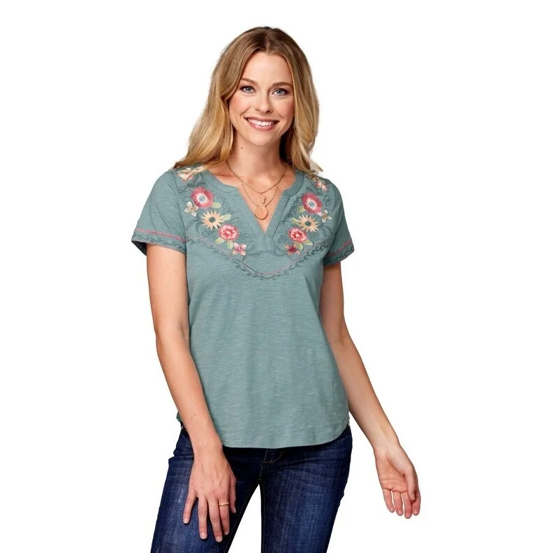 Roper Western Shirt Womens S/S Split Neck Blue 03-039-0513-5010 BU Feminine Women's Soft Roper Western Shirt Womens S/S Split Neck Blue 03-039-0513-5010 BU Feminine Women's Soft