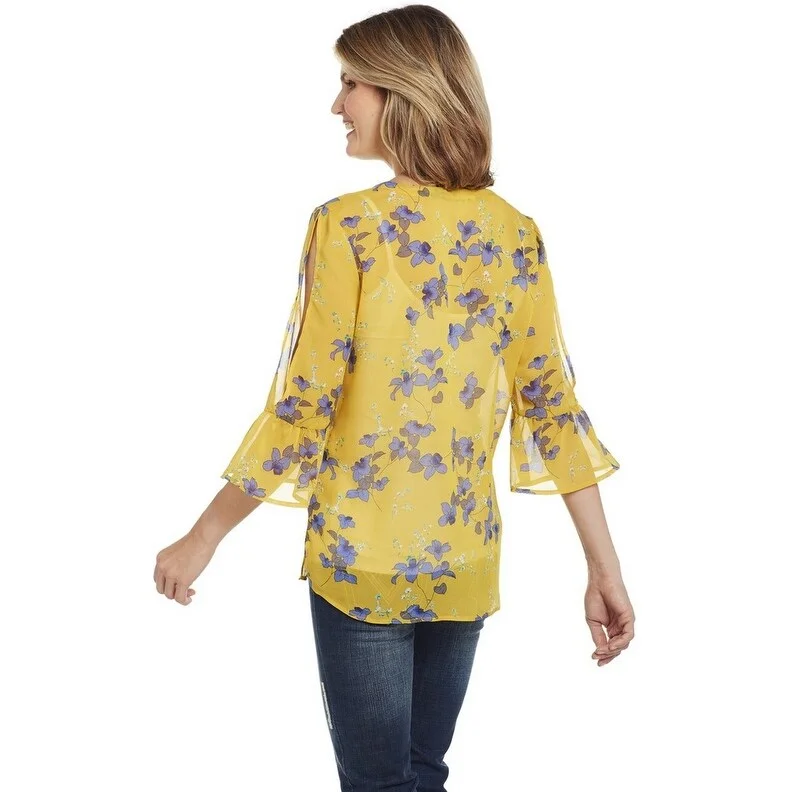 Cowgirl Up Western Shirt Womens 3/4 Sleeve Bell Floral Yellow CG00503 Sleek Women's Metallic Cowgirl Up Western Shirt Womens 3/4 Sleeve Bell Floral Yellow CG00503 Sleek Women's Metallic