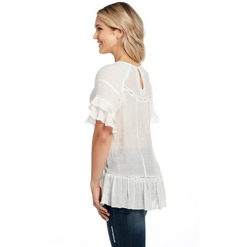 Cowgirl Up Western Shirt Womens S/S Ruffle Embroidery White CG90204 Practical Women's Quick - dry Cowgirl Up Western Shirt Womens S/S Ruffle Embroidery White CG90204 Practical Women's Quick - dry