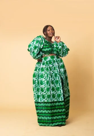 Alana Ankara Crop Top | Green African Print Youthful Women's Anime - inspired