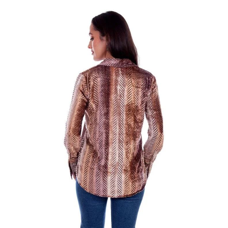 Scully Western Shirt Womens L/S Velvet French Cuff Burnt F0_HC798 Gym Gym